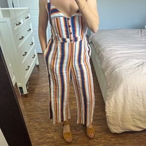 Faithfull the brand scout stripe linen jumpsuit. Xs